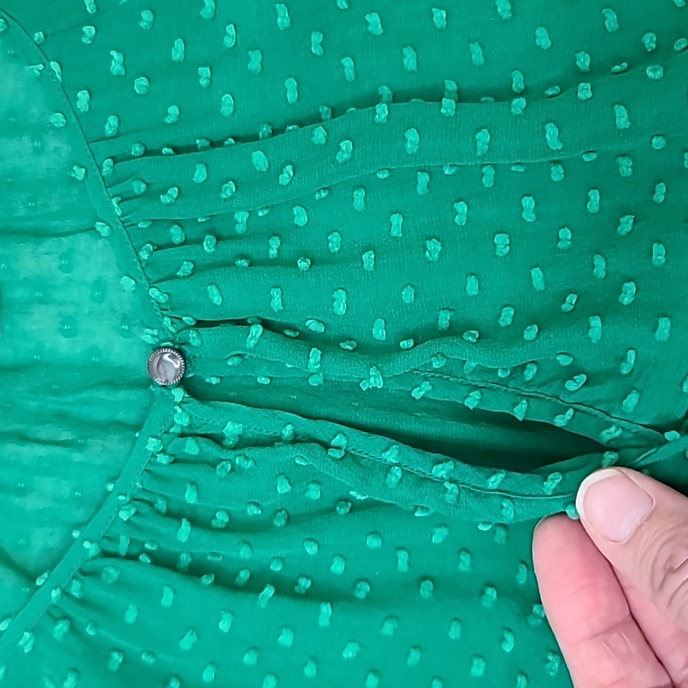 J Crew Flowy Sheer Silk Chiffon Long Sleeve Dot Blouse in Green - Picture 12 of 17